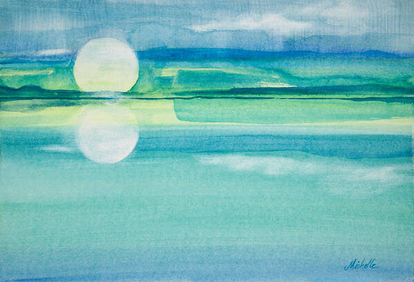 Moon Poster featuring the painting Moonrise in Blue Watercolor Painting by Michelle Constantine