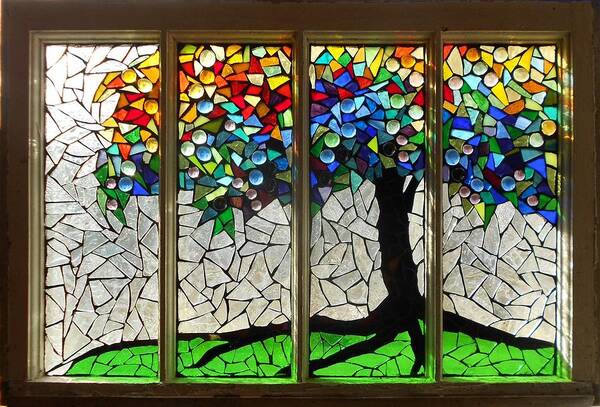Tree Poster featuring the glass art Mosaic Stained Glass - Roots by Catherine Van Der Woerd