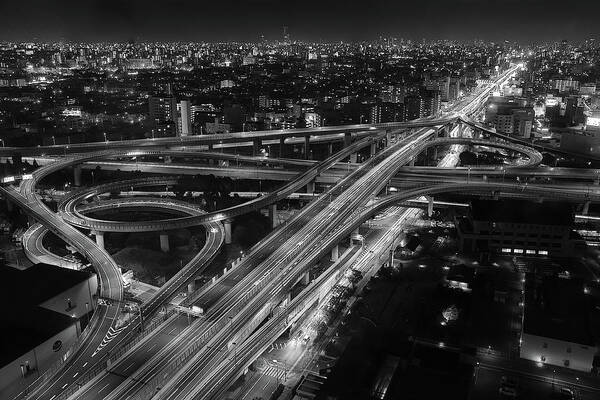 Night Poster featuring the photograph Motorway by Koji Sugimoto