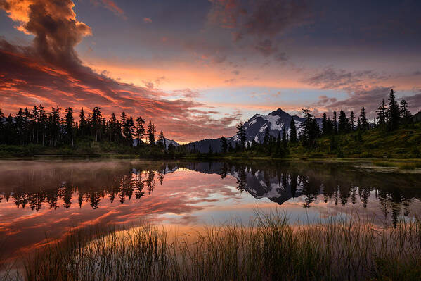 Mount Shuksan Poster featuring the photograph Mount Shuksan Fiery Sunrise by Dan Mihai