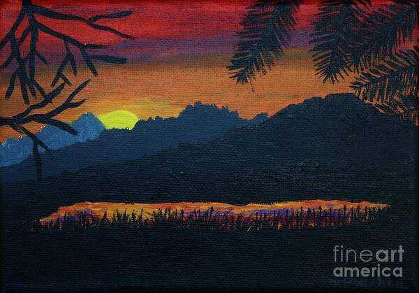 Sunset Poster featuring the painting Mountain Lake at Sunset by Vicki Maheu