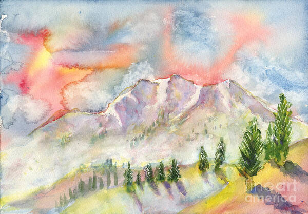 Mountains Poster featuring the painting Mountain Sunset by Walt Brodis