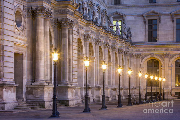 Paris Poster featuring the photograph Musee du Louvre Paris France Row of Lamps by Brian Jannsen