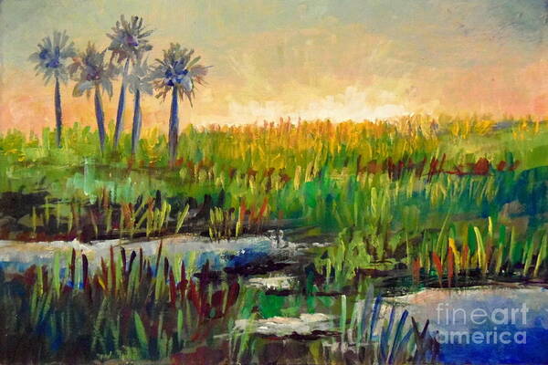 Florida Poster featuring the painting Myakka Lake Sunrise by Lou Ann Bagnall