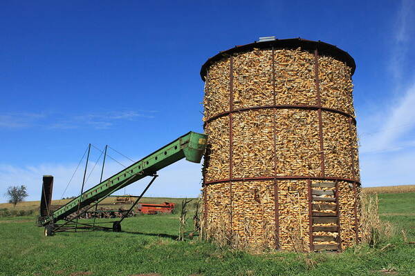 Corn Poster featuring the photograph Nebraska Bin and Auger by J Laughlin