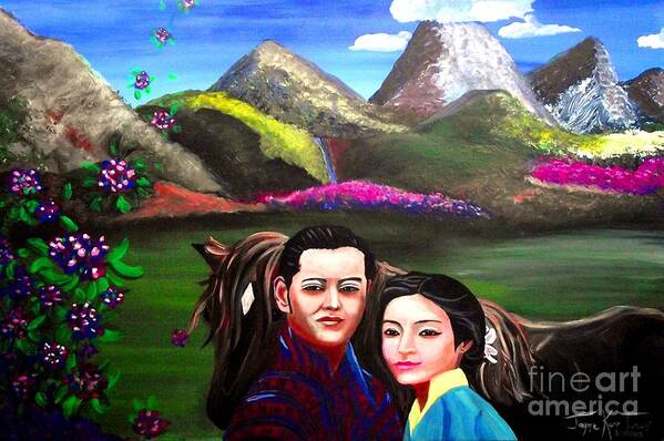 King Wanchuck Poster featuring the painting New King and Queen of Bhutan by Jayne Kerr 