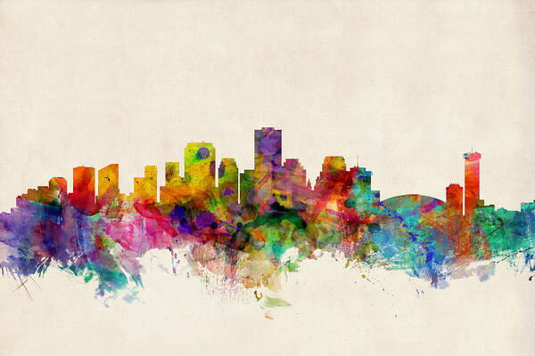 Watercolour Poster featuring the digital art New Orleans Louisiana Skyline by Michael Tompsett