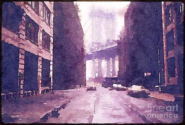 Nyc Poster featuring the painting New York 1974 Manhattan Bridge by HELGE Art Gallery