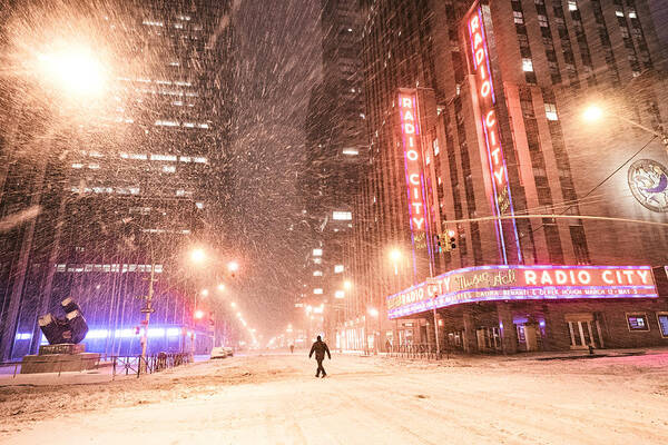 Nyc Poster featuring the photograph New York City - Snow and Empty Streets - Radio City Music Hall by Vivienne Gucwa
