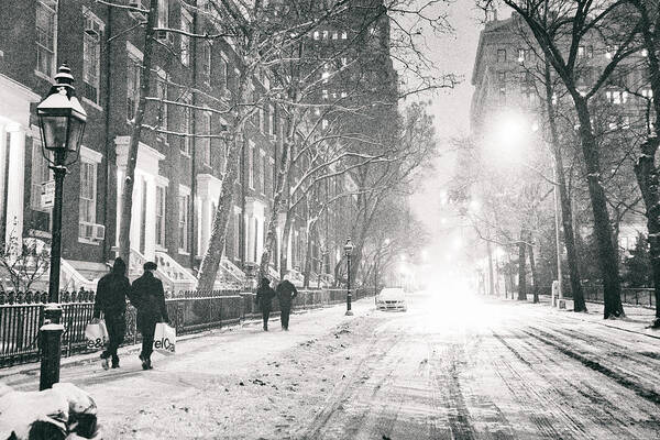Nyc Poster featuring the photograph New York City - Winter Night in the Snow at Washington Square by Vivienne Gucwa
