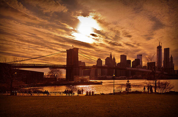New York Poster featuring the photograph New York Skyline and Brooklyn Bridge -- Late Afternoon by Mitchell R Grosky