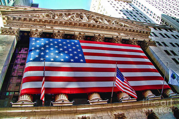 Usa Poster featuring the photograph New York Stock Exchange with US Flag by David Smith
