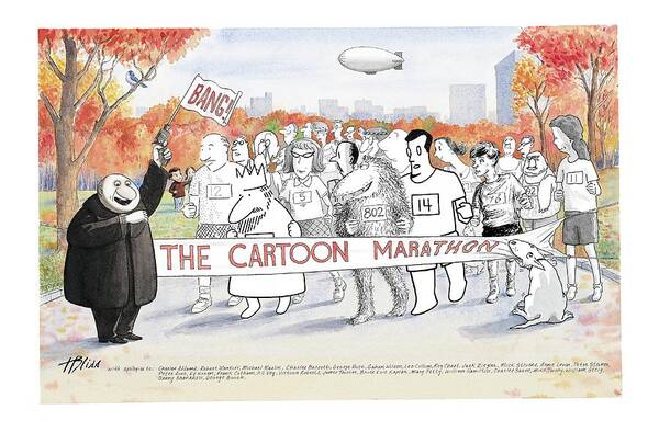 (various New Yorker Cartoon Characters In Central Park Ready To Start The Nyc Marathon.)regional Poster featuring the drawing New Yorker November 22nd, 1999 by Harry Bliss