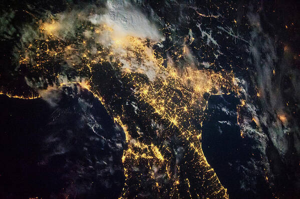 Photography Poster featuring the photograph Night Time Satellite Image Of Genoa by Panoramic Images