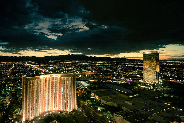 The Strip Poster featuring the photograph North Vegas Strip at twilight by Chris Bordeleau