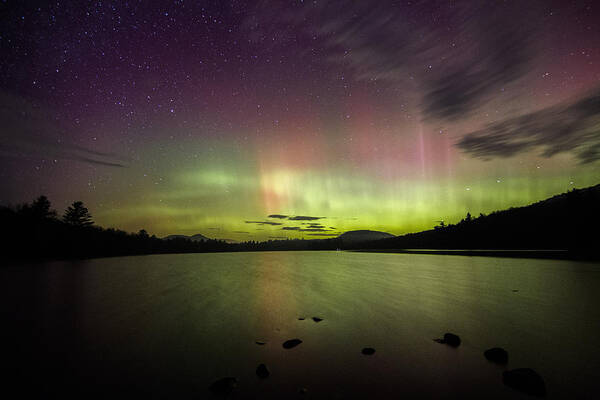 Astrophotography Poster featuring the photograph Northern Lights Over Ricker Pond by John Vose