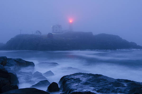 Nubble Lighthouse Poster featuring the photograph Nubble Light in Foggy Dawn by Donna Doherty