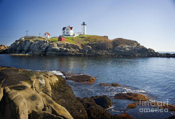 Wide View Of Nubble Light In York Poster featuring the photograph Nubble Light by Jim Calarese