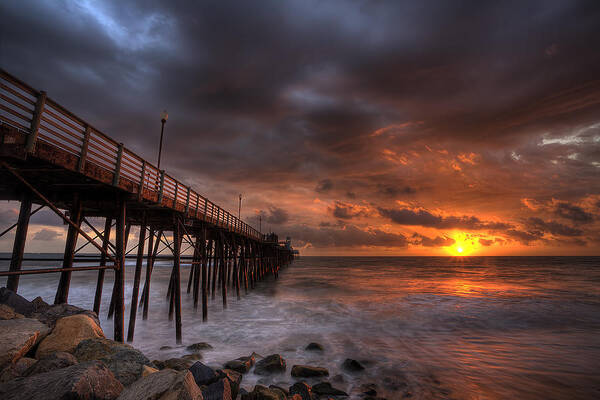 Sunset Poster featuring the photograph Oceanside Pier Perfect Sunset by Peter Tellone