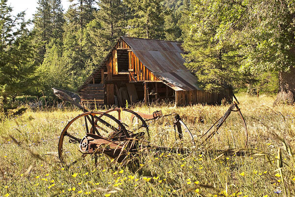 Barn Poster featuring the photograph Old Barn and Plow by Abram House