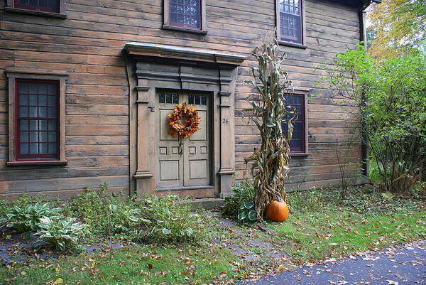 Fall Poster featuring the photograph Old Deerfield MA Doorway in Fall by Lois Lepisto