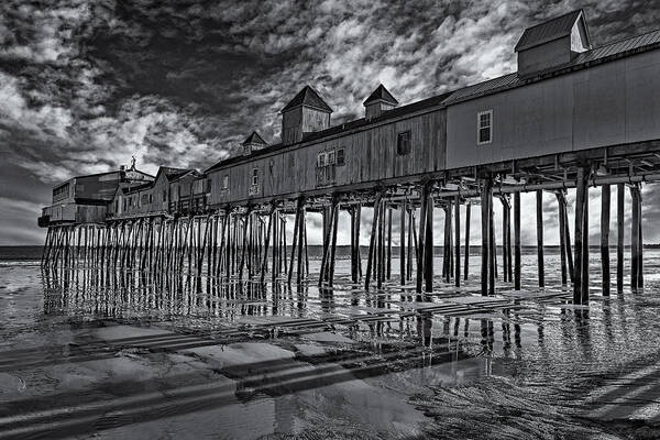 Old Orchard Beach Poster featuring the photograph Old Orchard Beach Pier BW by Susan Candelario