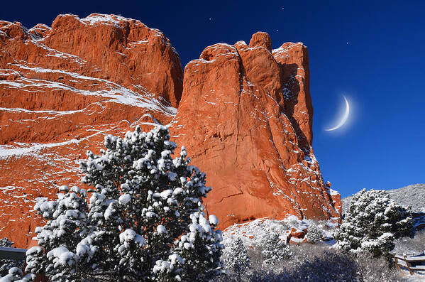 Snow Poster featuring the photograph Orange and Blue Beauty at Garden of the Gods by John Hoffman