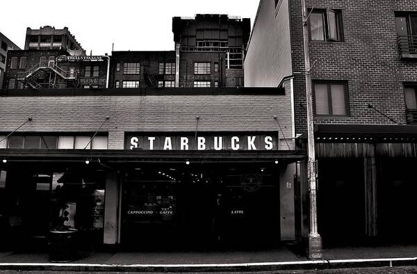 Starbucks Poster featuring the photograph Original Starbucks Black And White by Benjamin Yeager