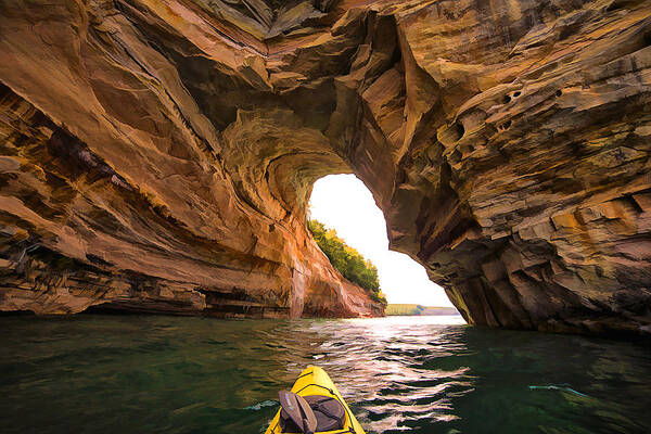 Steve White Poster featuring the photograph Paddling Pictured Rocks by Steve White