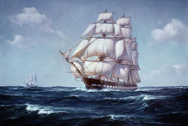 Horizontal Poster featuring the painting Painting Of The Square Rigged Frigate by Vintage Images