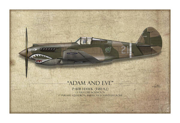 Aviation Poster featuring the painting Pappy Boyington P-40 Warhawk - Map Background by Craig Tinder