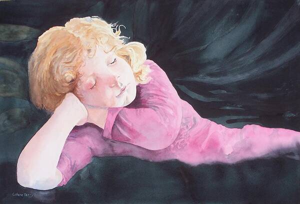 Sleeping Child Poster featuring the painting Past Her Bedtime by Celene Terry