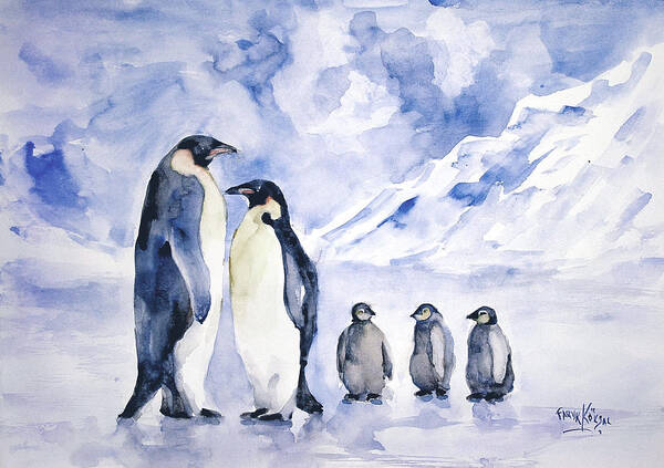 Penguin Poster featuring the painting Penguin Family by Faruk Koksal