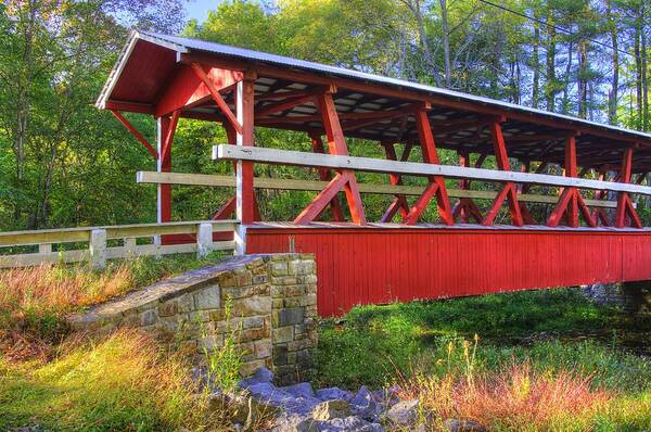 Colvin Covered Bridge Poster featuring the photograph Pennsylvania Country Roads - Colvin Covered Bridge Over Shawnee Creek - Autumn Bedford County by Michael Mazaika