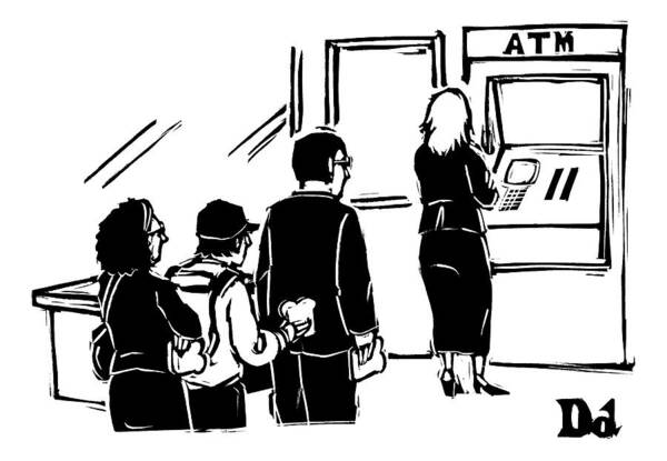 Lines Poster featuring the drawing People Stand In Line At Atm Which Is An Automatic by Drew Dernavich