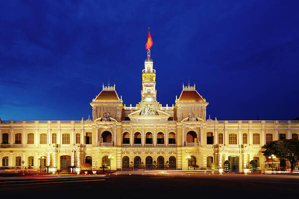 Ho Chi Minh City Poster featuring the photograph Peoples Committee Building At Night by Ultra.f