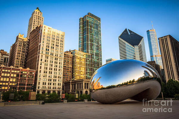 #faatoppicks Poster featuring the photograph Picture of Cloud Gate Bean and Chicago Skyline by Paul Velgos