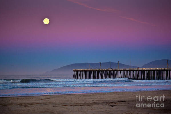 Beach Poster featuring the photograph Pismo Beach Moonset At Sunrise by Mimi Ditchie