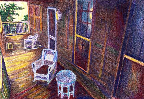 Kendall Kessler Poster featuring the drawing Porch in Golden Light by Kendall Kessler