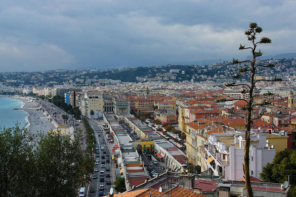 Promenade Des Anglais Poster featuring the photograph Promenade des Anglais and Cours Saleya from Above - Nice France French Riviera by Georgia Mizuleva