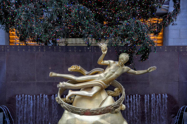 Prometheus Poster featuring the photograph Prometheus Statue Rockefeller Center NYC by Susan Candelario