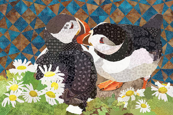 Fabric Melodies Poster featuring the digital art Puffin Love by Robin Morgan