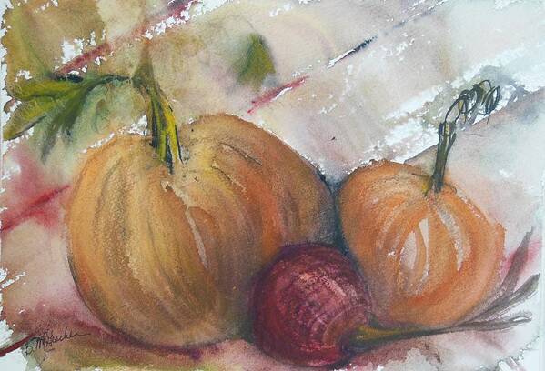Pumpkins Poster featuring the painting Pumpkins and Onion by Barbara McGeachen