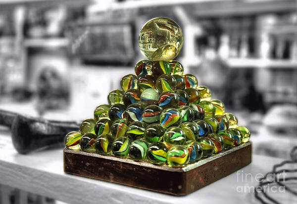 Pyramid Of Old Marbles Poster featuring the photograph Pyramid of Old Marbles by Kaye Menner