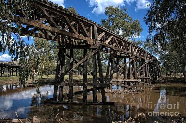 Heritage Poster featuring the photograph Rail Truss Bridge with Timber Beam Road Bridge in Background by Peter Kneen