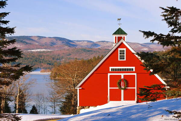 Red Poster featuring the photograph Red Barn on Newfound Lake by Harry Moulton