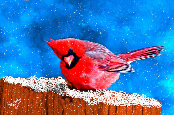 Bird Poster featuring the painting Red Cardinal in the Snow by Bruce Nutting