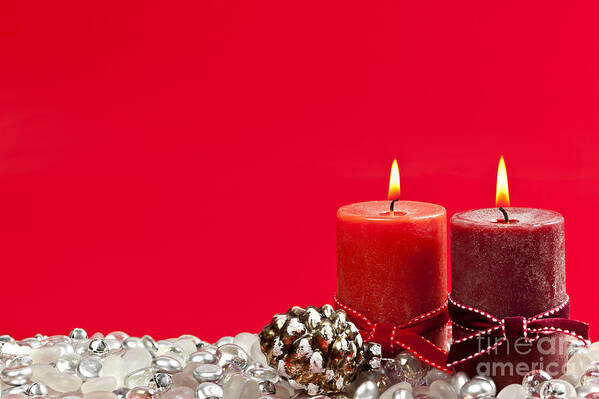 Christmas Poster featuring the photograph Red Christmas candles by Elena Elisseeva