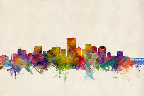 Watercolour Poster featuring the digital art Richmond Virginia Skyline by Michael Tompsett