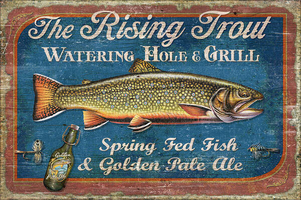 Jon Q Wright Poster featuring the painting Rising Trout Sign by JQ Licensing